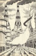 Zona de Fire Man en "¡¡Sobrevive los Continuos Ataques del Ejército de Wily!!" del manga "Rockman".