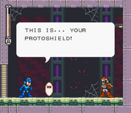 Mega Man recibiendo el Proto Shield de ProtoMan, en Mega Man 7