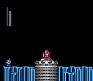 Proto Man ayuda a Mega Man abriendo un camino para él, Caverna Espejo.