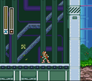 Mega Man X utilizando el Silk Shot (Hierba - Normal) en "Mega Man X2", SNES.