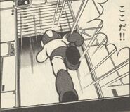Puerta de Jefe de la zona de Bright Man en "¡Debes Derrotar al Equipo de Defensa Más Fuerte!" del manga "Rockman 4".