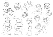 Conceptos de Mega Man hechos por Keiji Inafune. Se puede ver detrás del casco de Mega Man 3 ranuras.[4]