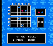Pantalla de contraseña de "Rockman 3: Dr. Wily no Saigo!?", Famicom.