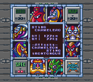 Estadísticas de Sting Chameleao en "Rockman X", Super Famicom.