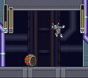 Crystal Snail luego de ser golpeado por el Magnet Mine en "Mega Man X2", SNES.