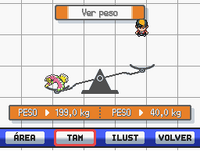 Comparación de peso con el personaje con Ho-Oh. Se puede apreciar como, por la diferencia de peso, el personaje sale disparado hacia arriba.