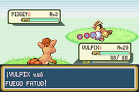 Vulpix usando fuego fatuo en la tercera generación.