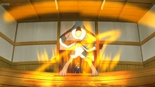 Riolu de Ash usando inversión contra Grapploct de Judith.