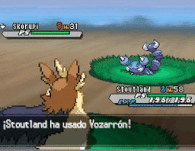 Stouland usando vozarrón en Pokémon Negro 2 y Blanco 2.(Haz clic en la imagen para ver la animación).