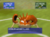 Kingler usando martillazo en Pokémon Stadium.