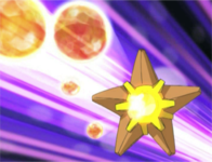 Staryu de Misty usando rayo burbuja en el EE04.