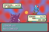 Gengar usando rayo confuso en Pokémon Rubí, Zafiro y Esmeralda.