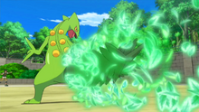 Sceptile de Sawyer/Sabino usando lluevehojas.