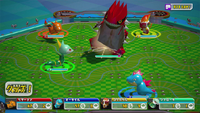 Charizard, Feraligatr, Infernape y Serperior combatiendo contra Groudon.