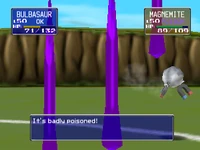 Bulbasaur usando tóxico en Pokémon Stadium.