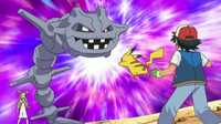 Pikachu vs. Steelix en el recuerdo de Ash en Sinnoh.