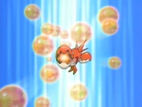 Corphish de Ash usando rayo burbuja