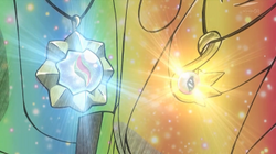 Megapiedra de una  junto a su  en el  del anime.