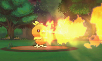 Torchic usando lanzallamas en Pokémon Rubí Omega y Pokémon Zafiro Alfa.