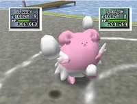 Blissey usando bomba huevo en Pokémon Stadium 2.