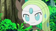 Meloetta observando a Ash.