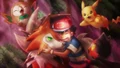 Ash Ketchum junto a sus Pokémon.