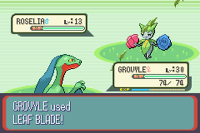 Grovyle usando hoja aguda en Pokémon Rubí y Pokémon Zafiro.
