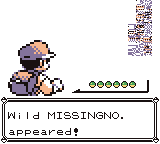 Aparición de un Pokémon glitch (MissingNo.) en Pokémon Rojo y Pokémon Azul.