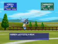 Horsea usando pistola agua en Pokémon Stadium.