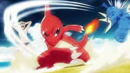 Charmeleon de Rojo usando cuchillada sobre un Seadra.