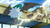 Krokorok de Ash usando triturar sobre el Swoobat de Gerania.