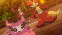 Delphox junto a Aria y Aromatisse en el EP868.