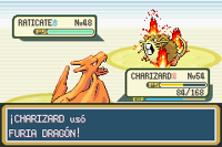 Charizard usando furia dragón en la tercera generación.