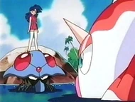 Goldeen vs. el Tentacruel de Marina.