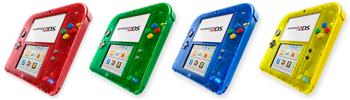 Nintendo 2DS de los cuatro colores de los juegos de la primera generación.