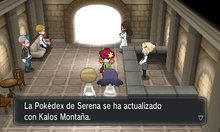 Sina y Dexio actualizando la Pokédex con Kalos Montaña