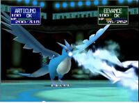 Articuno usando rayo hielo en Pokémon Stadium.