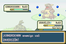Kangaskhan usando inversión en Pokémon Rojo Fuego y Pokémon Verde Hoja