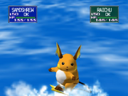 Raichu usando Surf en Pokémon Stadium