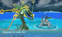 Mega-Rayquaza usando ascenso draco en la sexta generación.