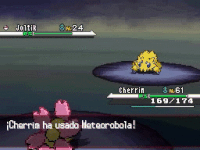 Meteorobola NB.gif (905 kB) Cherrim usando meteorobola de tipo fuego en Pokémon Negro y Pokémon Blanco.
