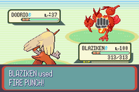 Blaziken usando puño fuego en la tercera generación.