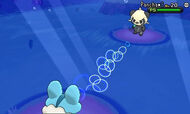 Froakie realizando burbuja sobre Pancham.