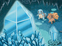 Ilustración de Squirtle y Vulpix en la cueva Cristal en MM