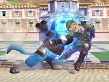 Lucario usando palmeo en Super Smash Bros. Brawl.