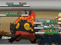 Emboar usando voto fuego (Combinado con Voto planta) en Pokémon Negro y Blanco. (Haz click en la imagen para ver la animación).
