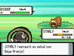 Starly recuperando PS gracias a una baya Aranja en DP