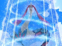 Milotic de Wallace/Plubio usando acua aro. Emerge del agua...