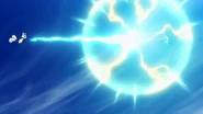 Meowstic de Astrid usando rayo carga sobre el Froakie de Ash en la P17.