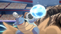 Blastoise de Tierno/Benigno usando hidrocañon.